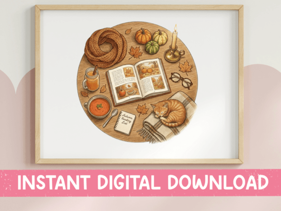 Autumn Reading Flat Lay Circle Design
