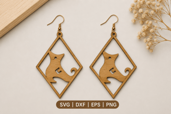 Black Cat Diamond Earrings SVG