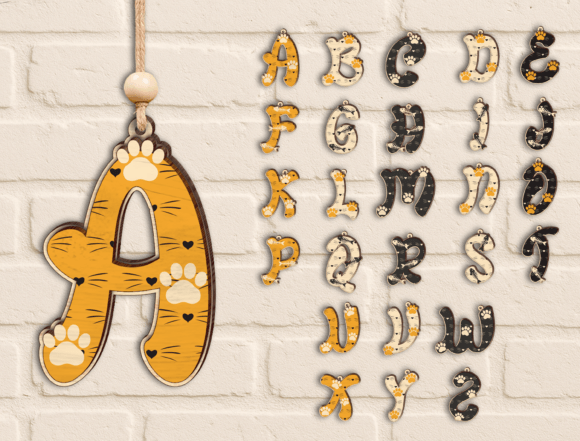 Cat Alphabet Paw Ornament Letter SVG Set