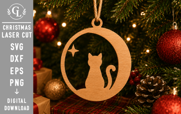 Cat Christmas Ornament Laser Cut SVG
