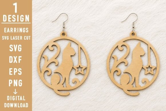 Cat Earrings Laser Cut, Cat Silhouette