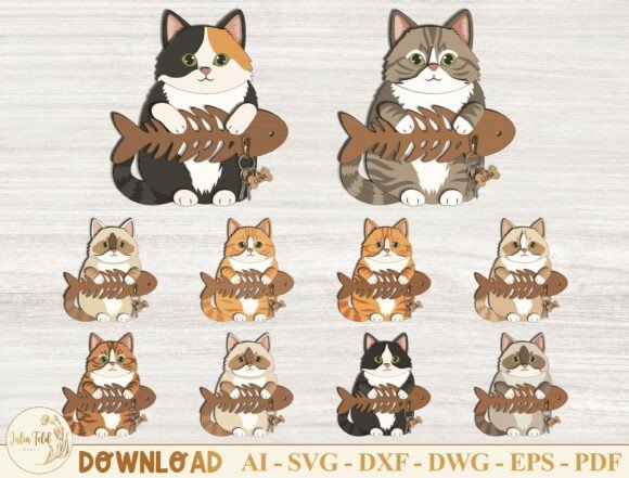 Cat Key Holder Laser Cut File SVG Bundle
