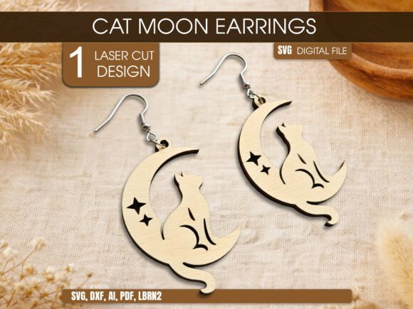 Cat Moon Earrings SVG Laser Cut