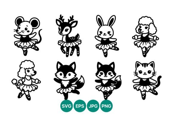 Cute Animal Ballerinas Line Art