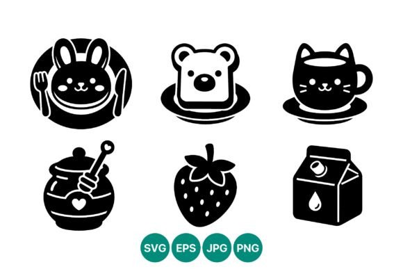 Cute Animal Food Icons Set