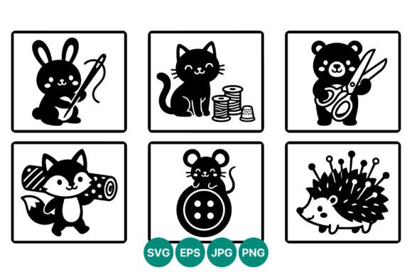 Cute Animal Sewing Vector Icons
