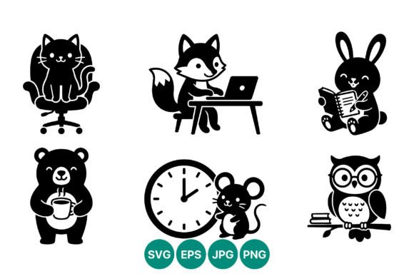 Cute Animal Vector Icons Black White