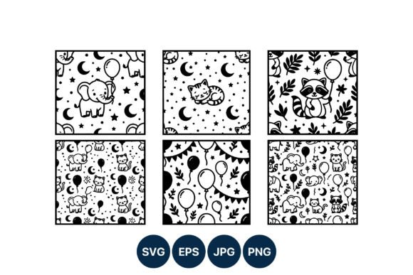 Cute Animals Balloons Moon Pattern