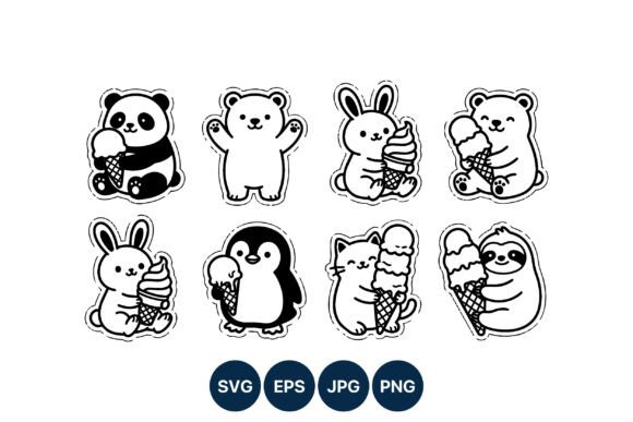 Cute Animals with Ice Cream Stickers