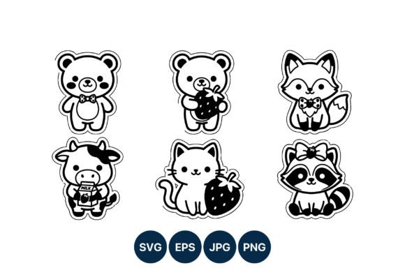 Cute Black and White Animal Vector Set