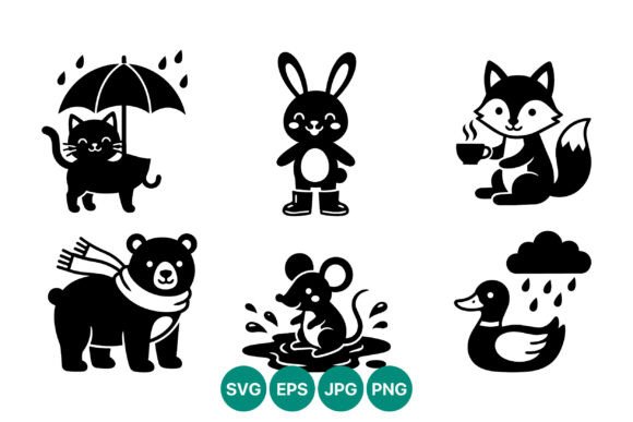 Cute Black and White Animals Vector