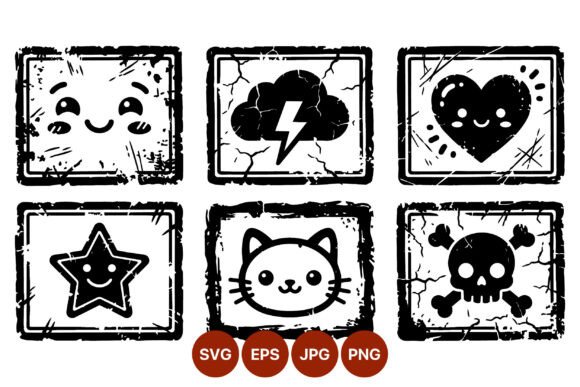 Cute Black and White Character Icon Set
