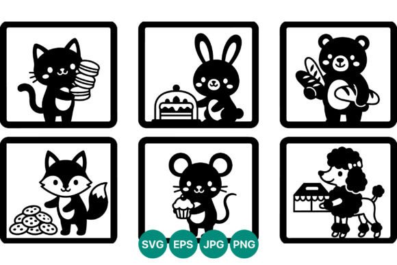 Cute Black White Animals Bakery Vector