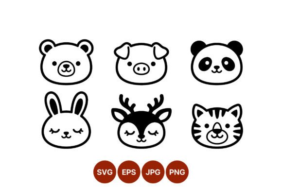 Cute Cartoon Animal Faces Black White
