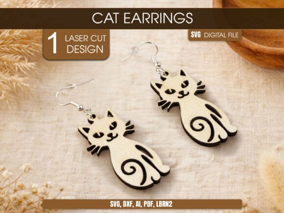 Cute Cat Earrings Laser Cut SVG