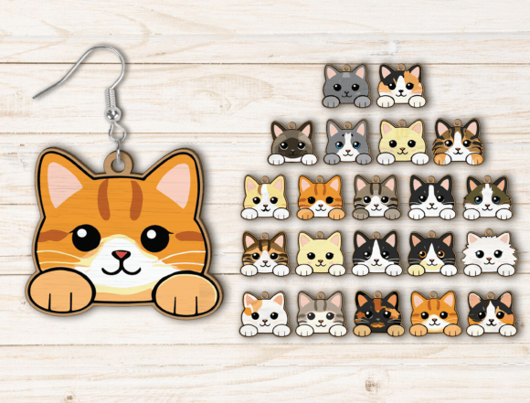 Cute Cat Peeking Earring Laser Cut SVG