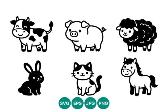 Cute Farm Animal Vector Set