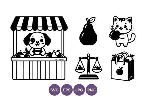 Cute Puppy Market Stall Fruit Seller