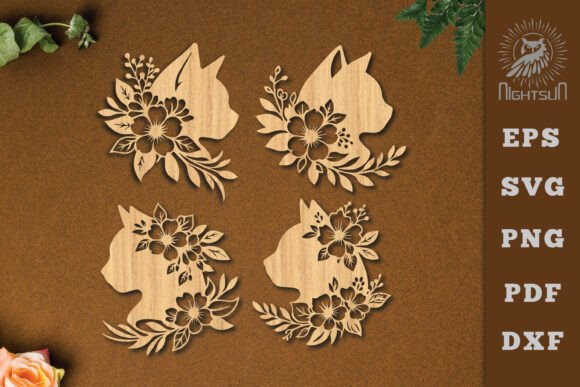 Decorative Flowers Cat Lasercut SVG