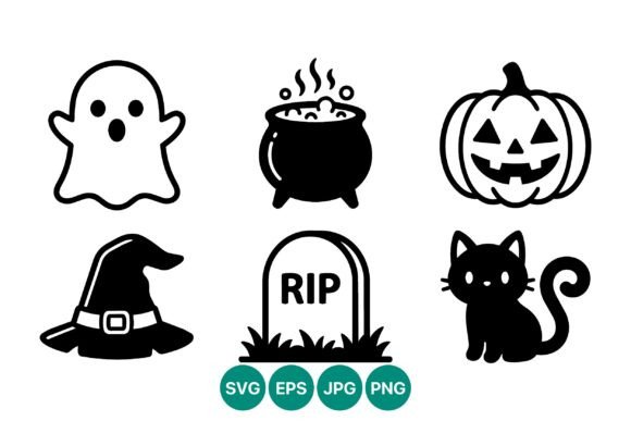 Halloween Black and White Icons Set