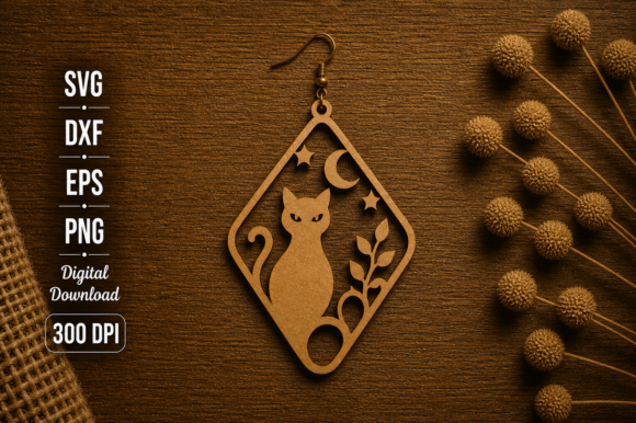 Halloween Cat Laser Cut Earring SVG