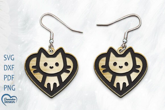 Heart with Cat Earrings Laser Cut
