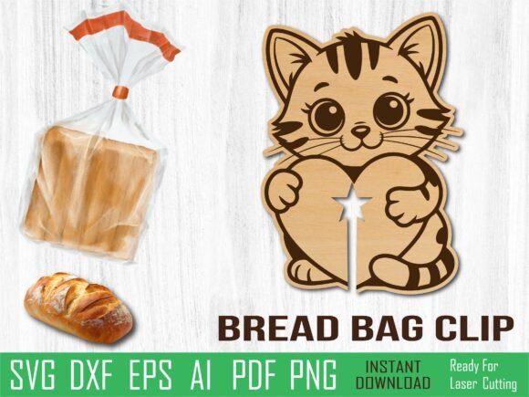 Kitten Bread Clip, Cat Laser Cut SVG