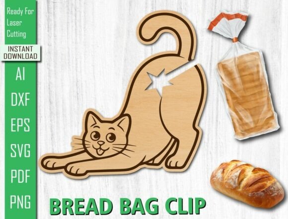 Laser Cut Cat Bread Bag Clip DXF SVG