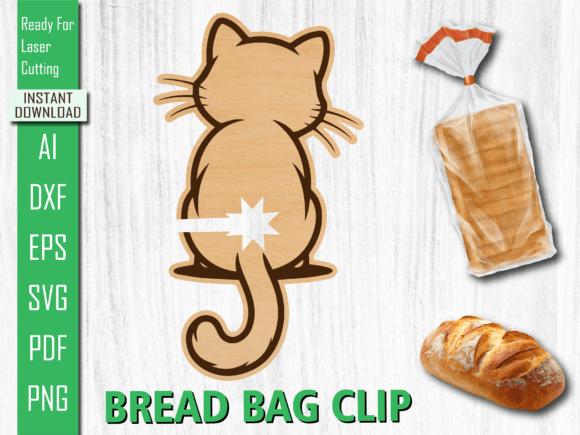 Laser Cut Cute Cat Back Bread Clip SVG
