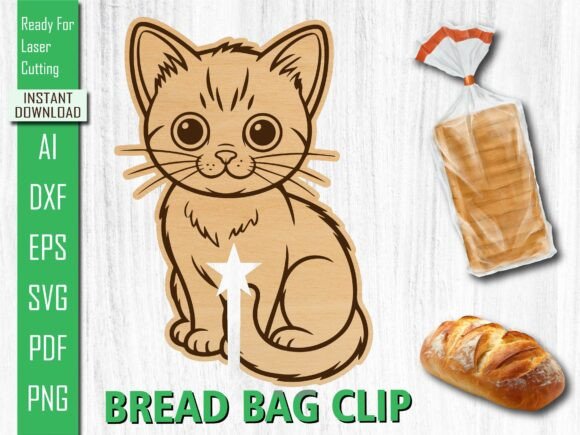 Laser Cut Cute Fluffy Cat Bread Clip SVG