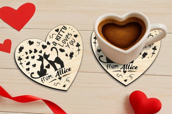 Love Cat Heart Valentine Day Coaster SVG