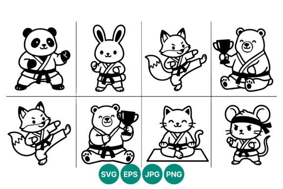 Martial Arts Animals Black and White