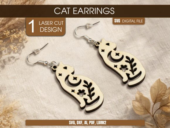 Moon Cat Earrings Laser Cut SVG