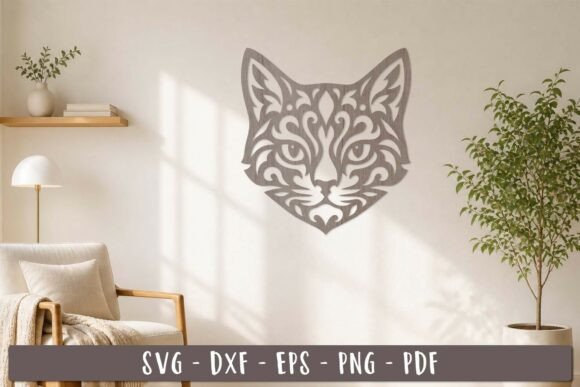 Ornate Cat Face Wall Decor SVG Laser Cut