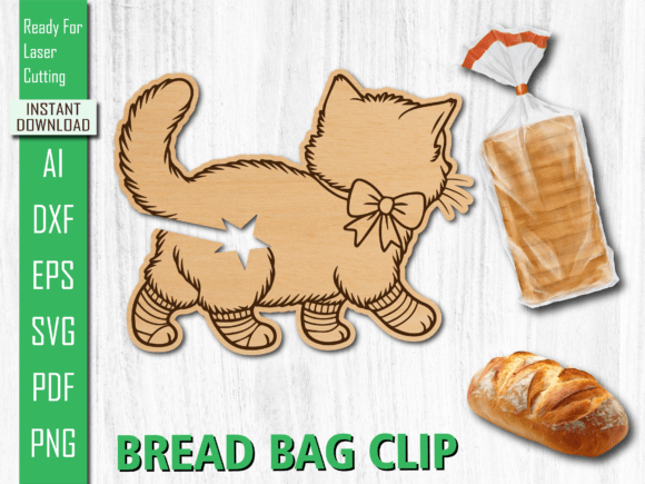 Pet Cat Animal Laser Cut Bread Clip SVG
