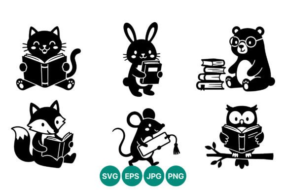 Reading Animals Vector Art Set