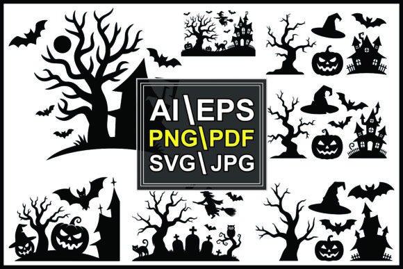 Silhouettes Halloween Haunted Houses Bat