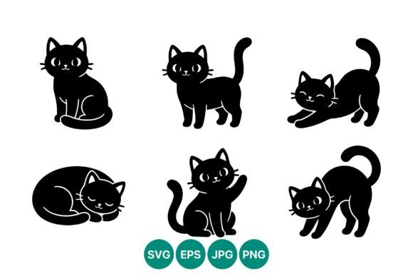 Six Black Cats Vector Art