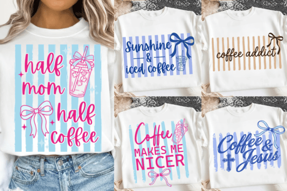 Striped Coffee PNG Bundle, Iced Coffee