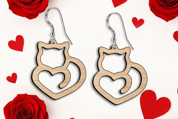 SVG Cat Love Heart Valentine Earrings