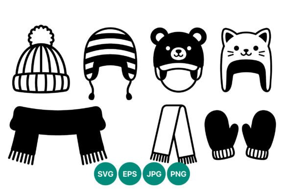 Winter Hats Mittens Scarves Vector Set