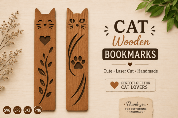 Wooden Cat Bookmark SVG Laser Cut Files